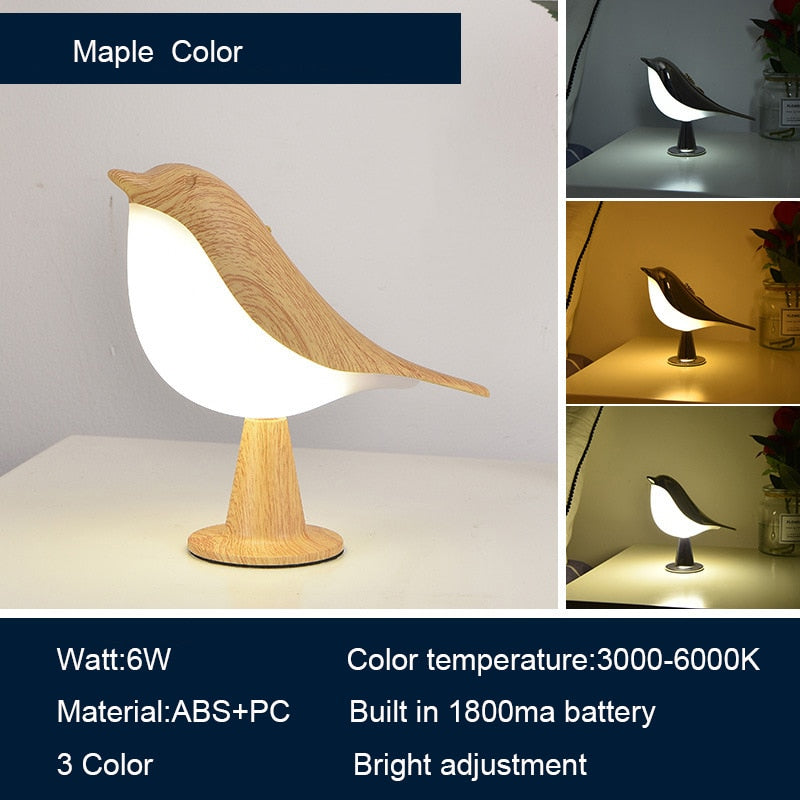 3 Colors Bedside Lamp Creative Touch Switch Wooden Bird Night Lights Dimming Brightness Bedroom Table Reading Lamp Decor Home