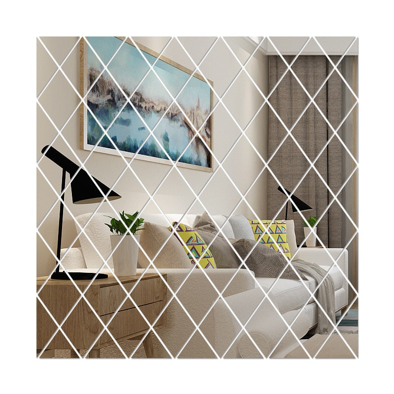 17/32/58Pcs 3D Mirror Wall Sticker DIY Diamonds Triangles Wall Stickers Living Room Home Decoration  Bedroom Decor  Wall Decals