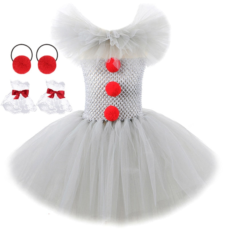 Qfdian halloween decorations halloween costumes halloween gift Gray Clown Tutu Dress for Girls Carnival Halloween Costume for Kids Girl Joker Cosplay Tulle Outfit Children Party Scary Clothes