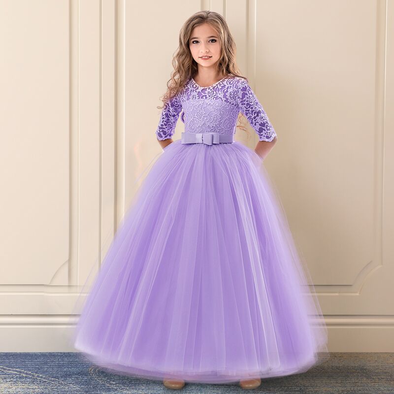 QFDIAN New Brand Flower Girls Dress Teenager Princess Wedding Party Kids Dresses for Girls Children Clothing 10 11 12 13 14 years