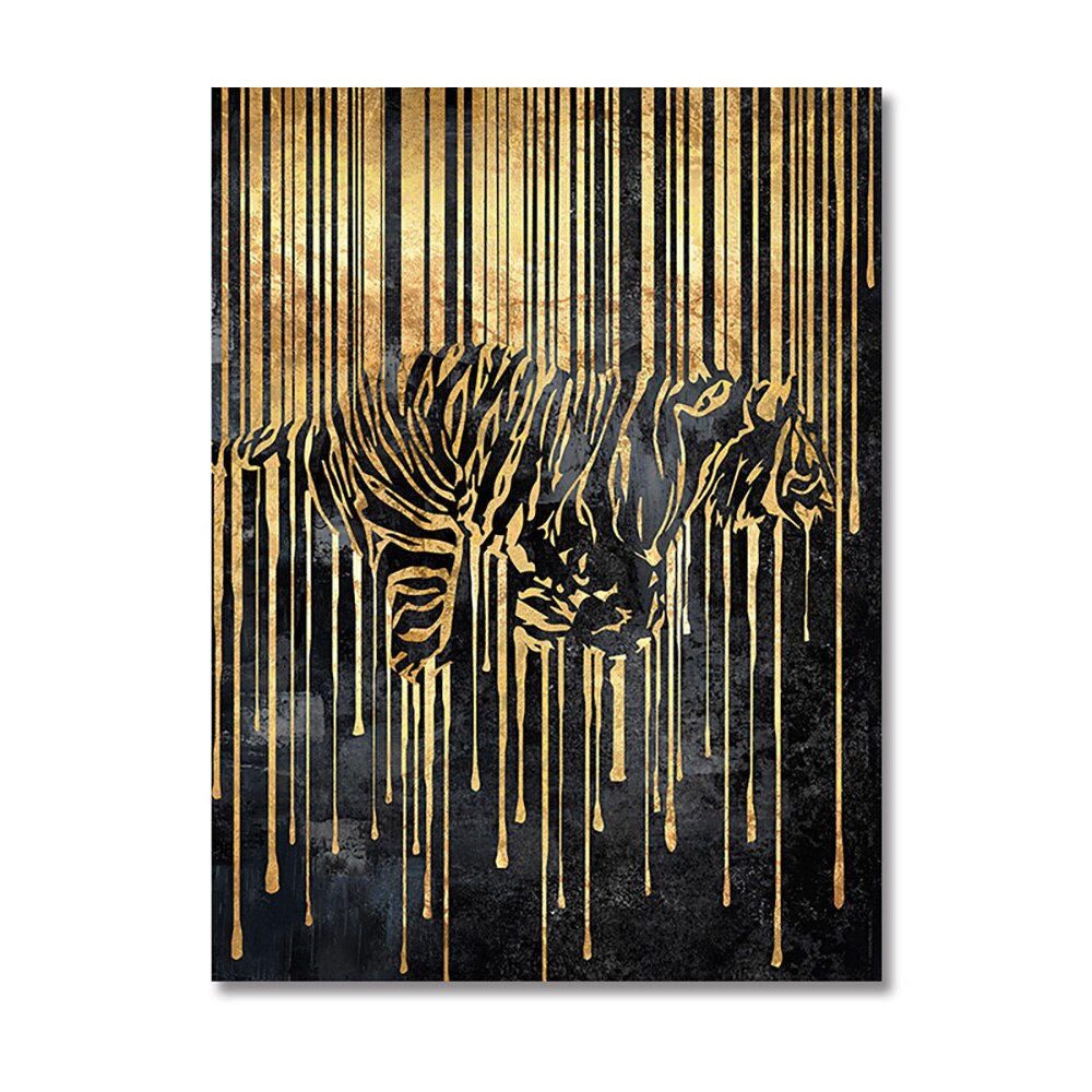 Black Golden Wall Art Canvas Painting Abstract  Lines Artwork Tiger Lions Elephant Animal Poster Prints Pictures For Home Decor