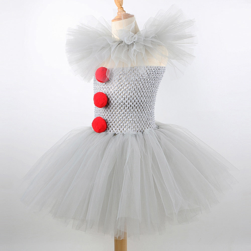 Qfdian halloween decorations halloween costumes halloween gift Gray Clown Tutu Dress for Girls Carnival Halloween Costume for Kids Girl Joker Cosplay Tulle Outfit Children Party Scary Clothes