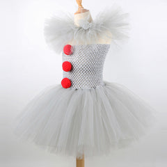 Qfdian halloween decorations halloween costumes halloween gift Gray Clown Tutu Dress for Girls Carnival Halloween Costume for Kids Girl Joker Cosplay Tulle Outfit Children Party Scary Clothes