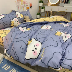 Cute Cartoon Bedding Set Spring Summer New Duvet Cover Flat Sheet Pillowcase Boys Girls Gift Twin Single Queen Size Bed Linens