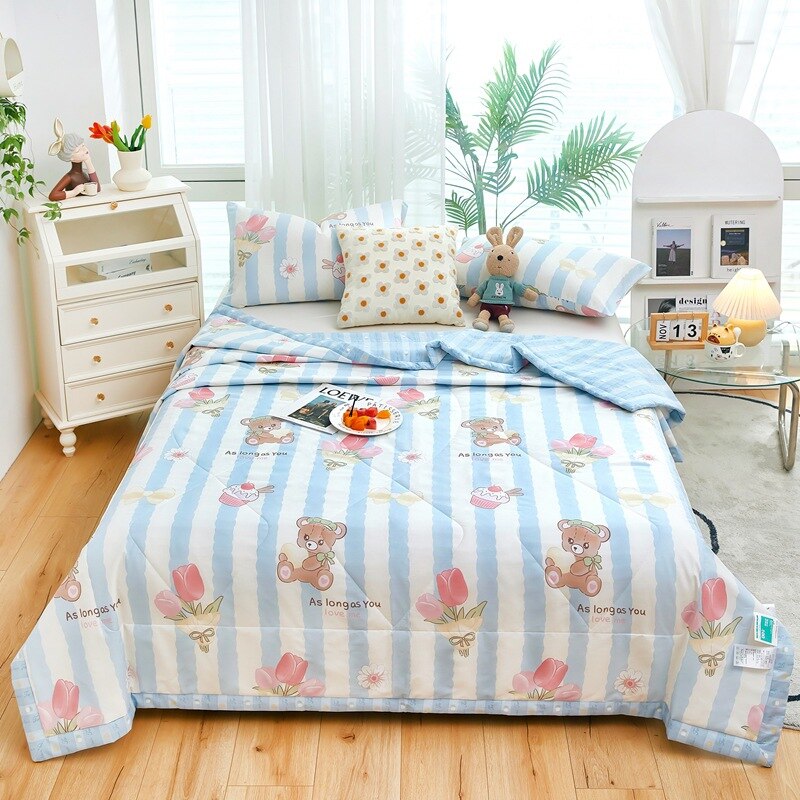 Floral Summer Quilt Cotton Material Washable Air-conditioning Cool Comforter Breathable Blanket Single Double Thin Bed Cover