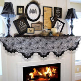 Qfdian halloween decorations halloween costumes halloween giftBat Table Runner Black Spider Web Lace Tablecloth Fireplace Curtain for Halloween Party Home Decoration Horror Props