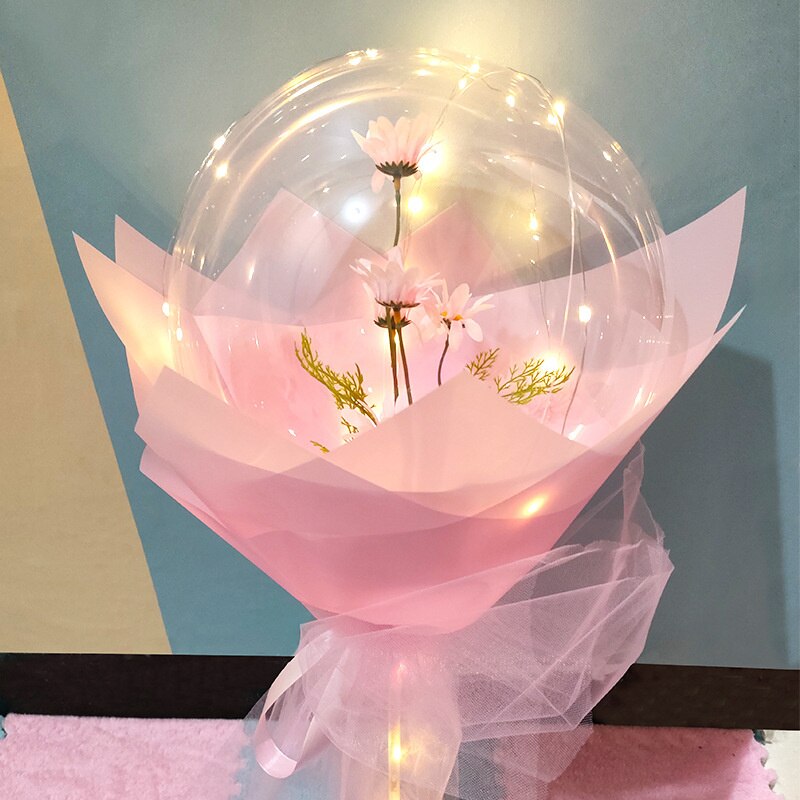 Glowing Love Heart/round Shaped Bobo Ball Rose Hydrangea Daisy Bouquet Diy Wedding Balloon Anniversary Gift Party Decor