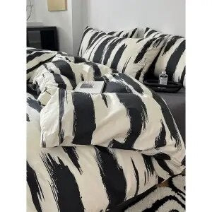 Ins Nordic Style Simple Mix Striped Four-piece Quilt Set Washed Cotton Bed