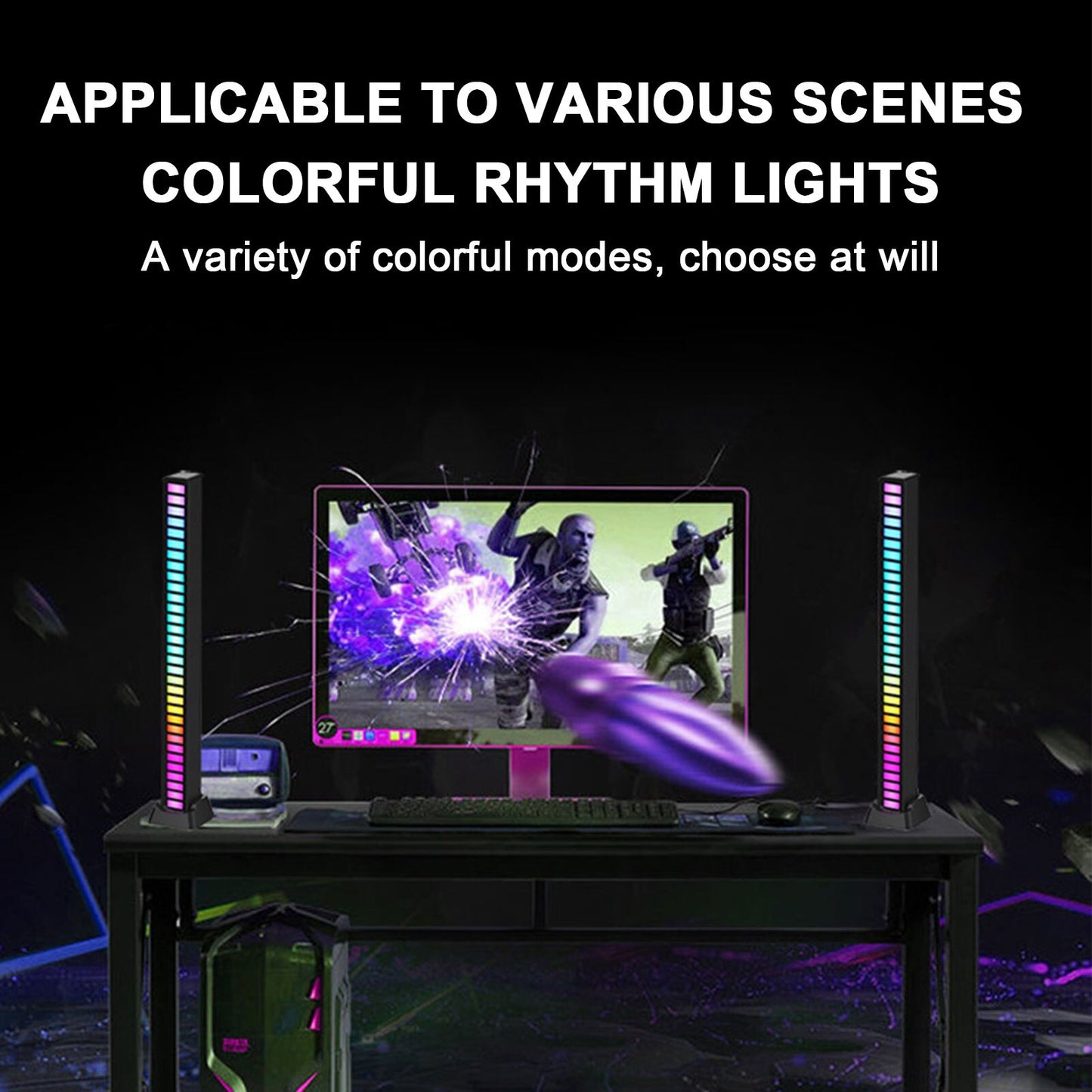 Qfdian RGB Voice-Activated Rhythm Light Sound Reactive Led Bar Rechargeable Colorful Office Rhythm Music LED Light Ambient Strip Decor