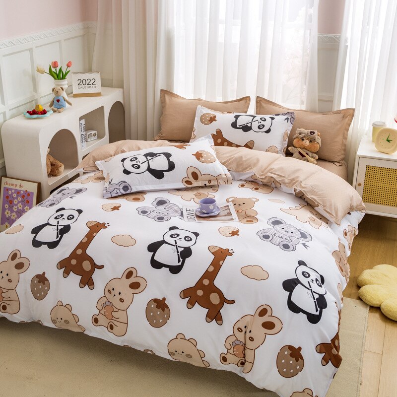 Cute Rabbit Bedding Set Carrot Soft Full Queen Size Boys Girls Duvet Cover No Filler Flat Sheet Pillowcases Kids Home Textile