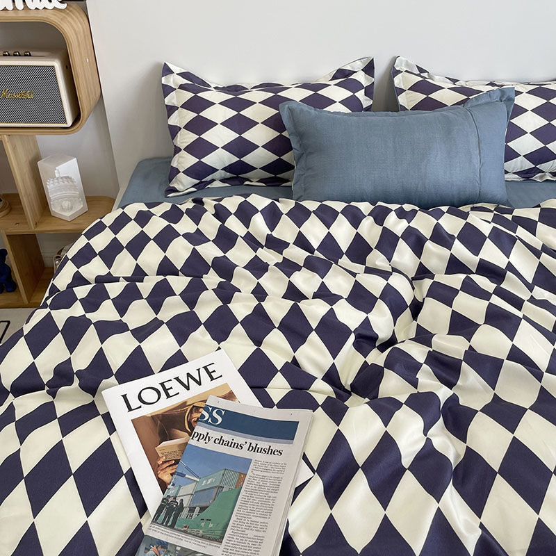 Blue White Striped Bedding Set Queen Double Size Bed Linen Plain Reactive Printed Single Quilt Cover Flat Sheet Pillowcase