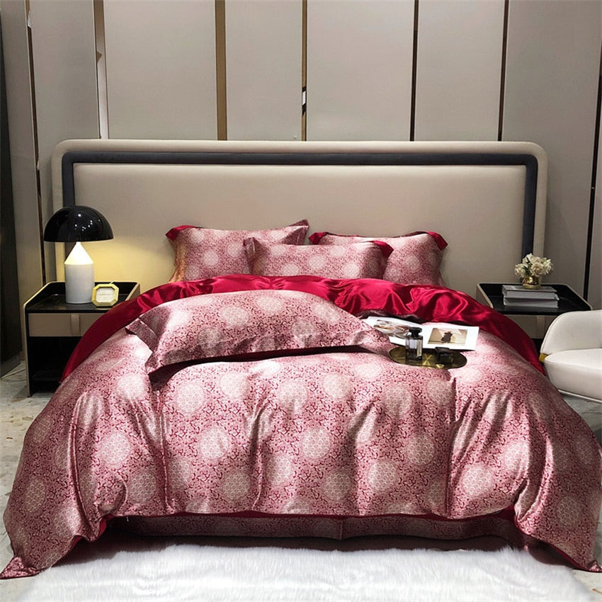 4 Pieces 100% Mulberry Silk Bedding Hotel Luxury Duvet Cover Bed Sheets Pillowcases Soft Smooth Fitted Bedsheet Bed Cover Sets