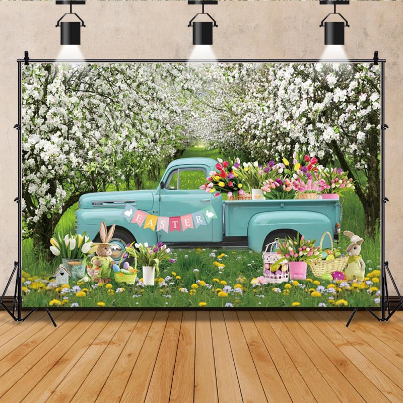 Qfdian Party decoration hot sale new Spring Easter Backdrop Brick Wall Egg Rabbit Newborn Baby Birthday Party Decor Wood Floor Photography Background Photo Studio