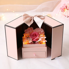 Qfdian Party gifts Party decoration hot sale new Foldable Romantic Soap Flower Rose Jewelry Gift Box With Drawer LED Light Valentine Girlfriend New Year Wedding Gift Anniversary