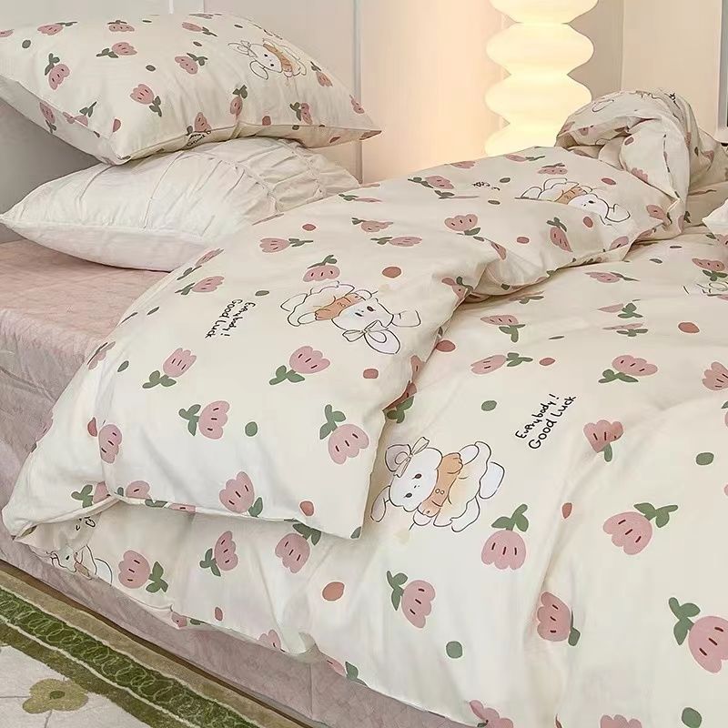 Soft Bedding Set Ins Style Twin Queen Size 2023 New Washable Duvet Cover Pillowcases Sheet for Boys Girls Dormitory Home Textile