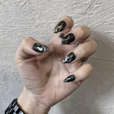Qfdian 24pcs Almond False Press On Nails Matte Black Color Leopard Finished Wearable Full Cover Beauty Fashion Nails Products