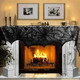Qfdian halloween decorations halloween costumes halloween giftBat Table Runner Black Spider Web Lace Tablecloth Fireplace Curtain for Halloween Party Home Decoration Horror Props