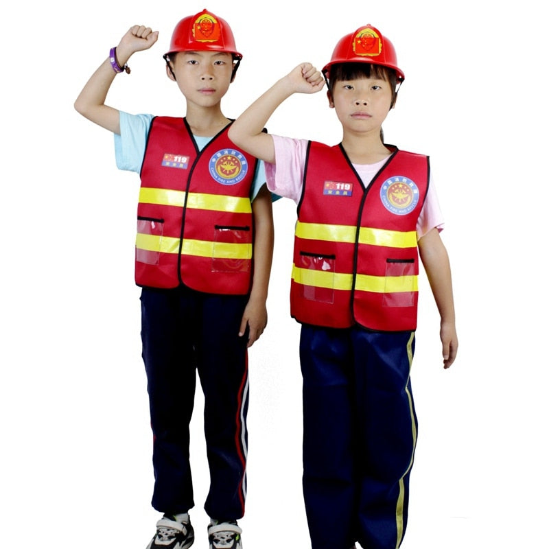 Qfdian halloween decorations halloween costumes halloween gift Kids Firefighter Cosplay Little Fireman Firemen Costume  for Boy Child Halloween Carnival Party Costumes for Boys