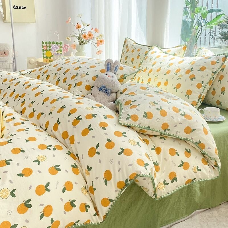 Ins Flower Bedding Sets Floral Summer Duvet Cover With Flat Sheet For Girls Woman Deocr Bedroom