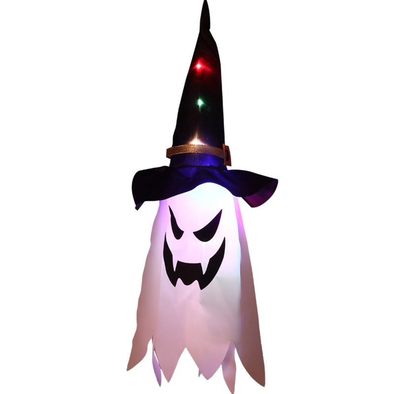 Qfdian halloween decorations halloween costumes halloween gift Halloween LED Flashing Light Hanging Ghost Halloween Party Dress Up Glowing Wizard Hat Lamp Horror Props for Home Bar Decoration