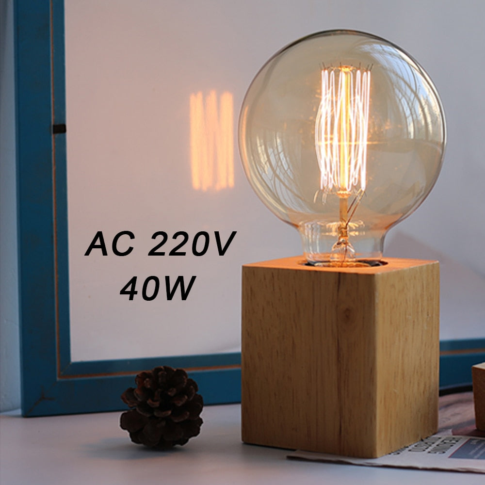 Modern Wood Table Lamp Retro E27 Desktop Decorative Light Indoor Art Lamp Living Room Bedroom Decoration Wood Light Base EU Plug