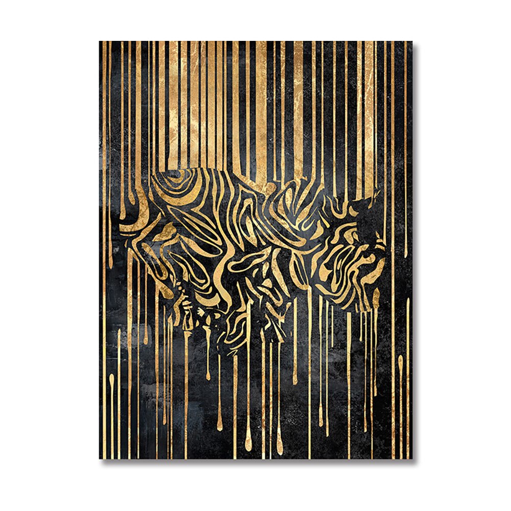 Black Golden Wall Art Canvas Painting Abstract  Lines Artwork Tiger Lions Elephant Animal Poster Prints Pictures For Home Decor