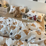 Boys Girls Bedding Set Fashion Adult Children Bed Linen Duvet Quilt Cover Pillowcase Cute Cartoon Bear Polyester Flat Sheets