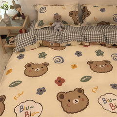 Boys Girls Bedding Set Fashion Adult Children Bed Linen Duvet Quilt Cover Pillowcase Cute Cartoon Bear Polyester Flat Sheets