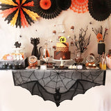 Qfdian halloween decorations halloween costumes halloween giftBat Table Runner Black Spider Web Lace Tablecloth Fireplace Curtain for Halloween Party Home Decoration Horror Props