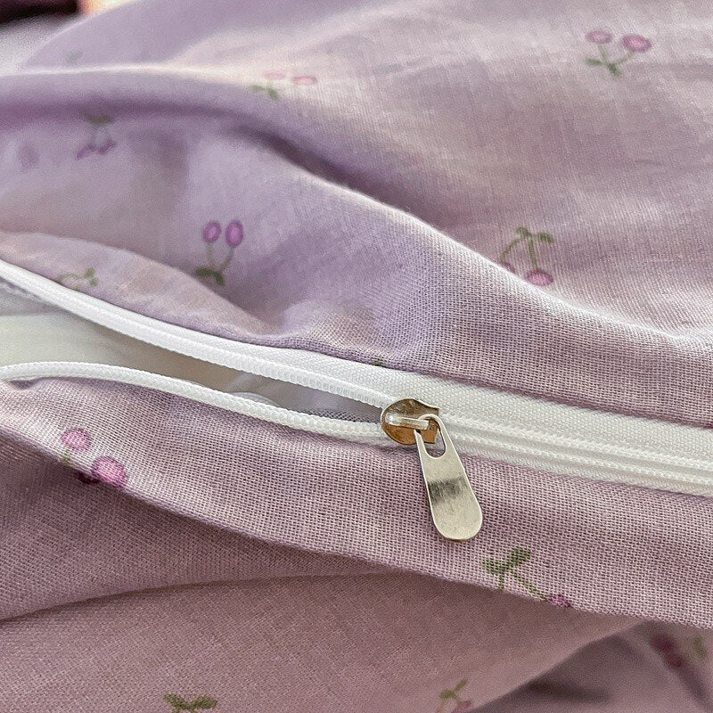 Lilac Purple Floral Duvet cover set Family Queen Twin Linen Cotton Ultra Soft Breathable Duvet Cover Flat Sheet Pillowcases