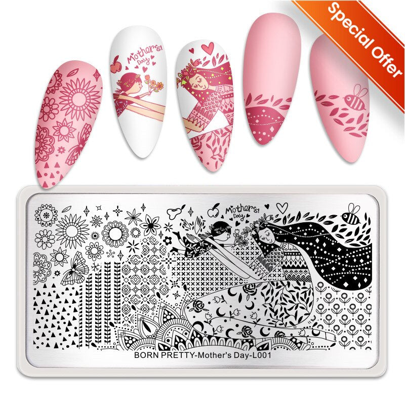 Qfdian Valentine Day Nail Stamping Plates Heart Love Animal Artist Stamping Template Nail Design Stencil Tools Manicure