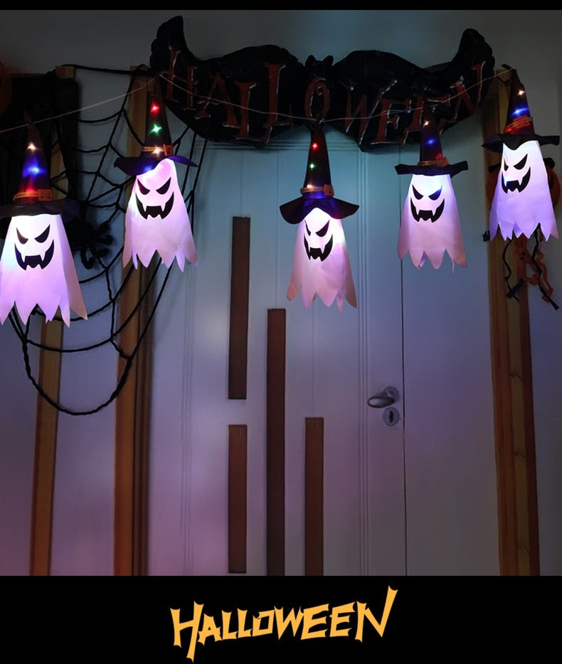 Qfdian halloween decorations halloween costumes halloween gift Halloween LED Flashing Light Hanging Ghost Halloween Party Dress Up Glowing Wizard Hat Lamp Horror Props for Home Bar Decoration