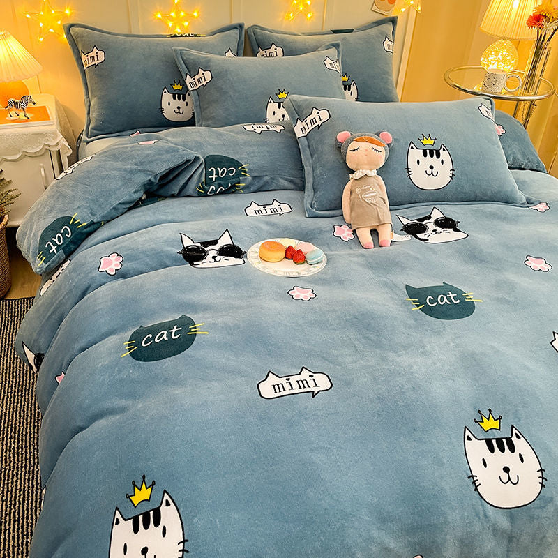 Warm Bedding Set Short Plush Soft Duvet Cover Flat Sheet Pillowcases Twin Queen Size Bed Linen Boys Girls Cute Home Textile