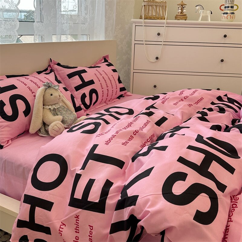 Fashion Bedding Set Kawaii Bear Boys Girls Duvet Cover Flat Sheet Pillowcase 2023 Spring Soft Single Double Size Bed Linen