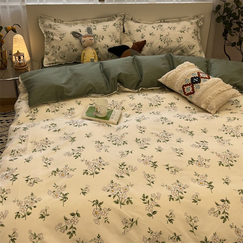 Ins Style Bedding Set for Boys Girls Single Queen Size Bed Linen Duvet Cover Pillowcase No Fillings Floral Home Textile