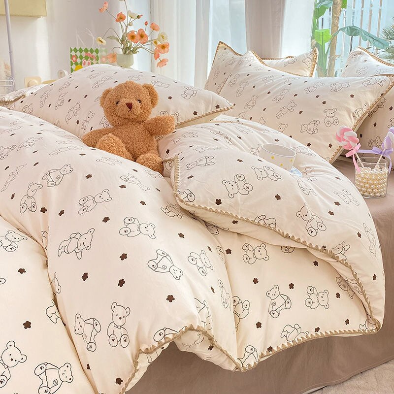 Ins Flower Bedding Sets Floral Summer Duvet Cover With Flat Sheet For Girls Woman Deocr Bedroom