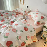 Cute Strawberry Duvet Cover Flat Sheet with Pillowcases Floral Twin Full Size Bear Rabbit Bed Linen Boys Girls Bedding Set