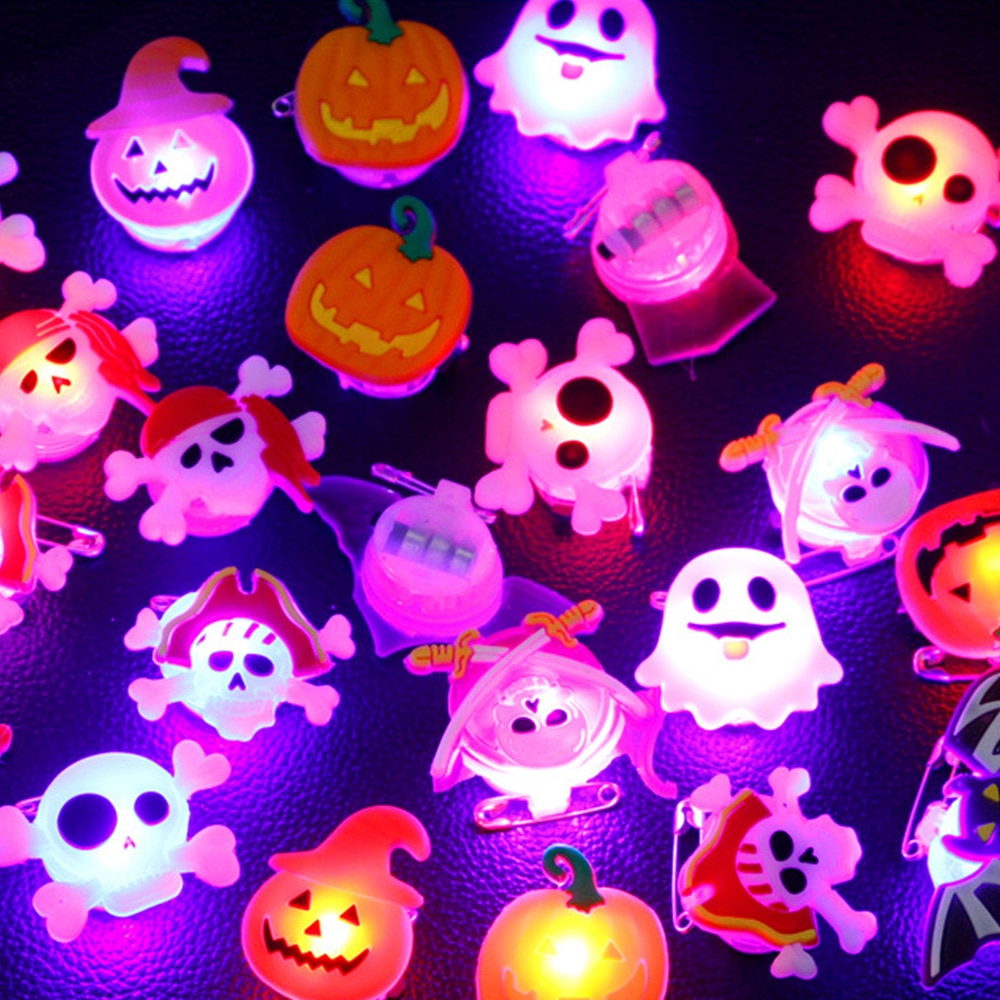 Qfdian halloween decorations halloween costumes halloween gift 5/10/15/20pcs Halloween Decorations Creative Cute Glowing Ring Pumpkin Ghost Skull Rings for Kids Gifts Halloween Party Supplies