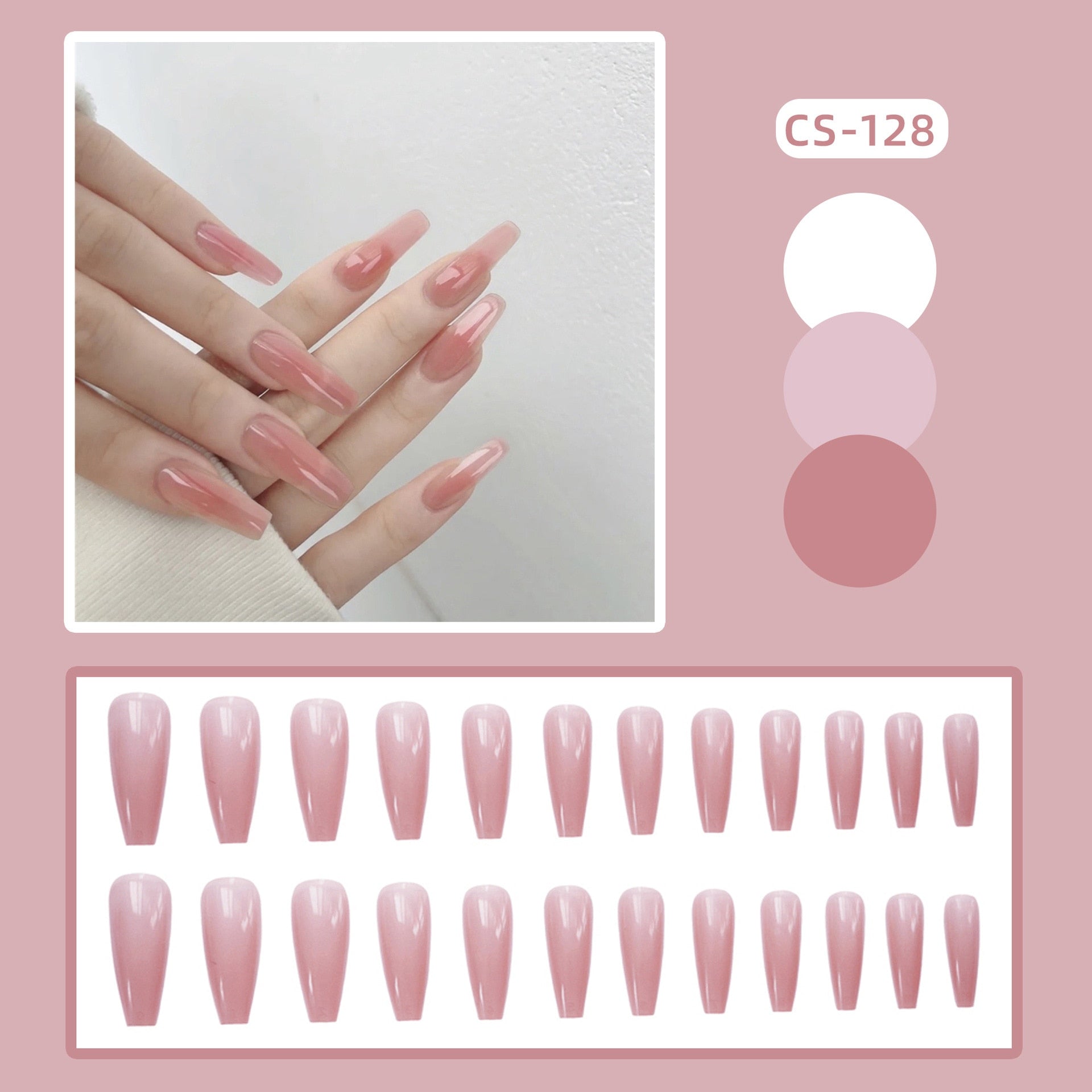 24PCS/Box 2023 New Artificial Nails With Glue Milky White Pink Gradients Long Ballet Full Cover Acrylic Nail Stick Fake Nail Tips