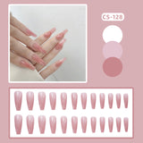 24PCS/Box 2023 New Artificial Nails With Glue Milky White Pink Gradients Long Ballet Full Cover Acrylic Nail Stick Fake Nail Tips