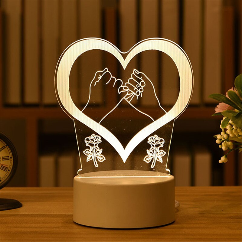 Qfdian Party decoration Valentine's Day Gift Rose 3D Lamp Acrylic LED Night Light Love/Bear/rabbit-shape Valentine Gift Girl Boy Present Easter Decor