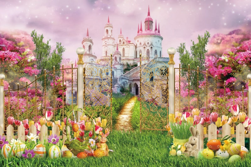 Qfdian Party decoration hot sale new Spring Easter Backdrop Brick Wall Egg Rabbit Newborn Baby Birthday Party Decor Wood Floor Photography Background Photo Studio