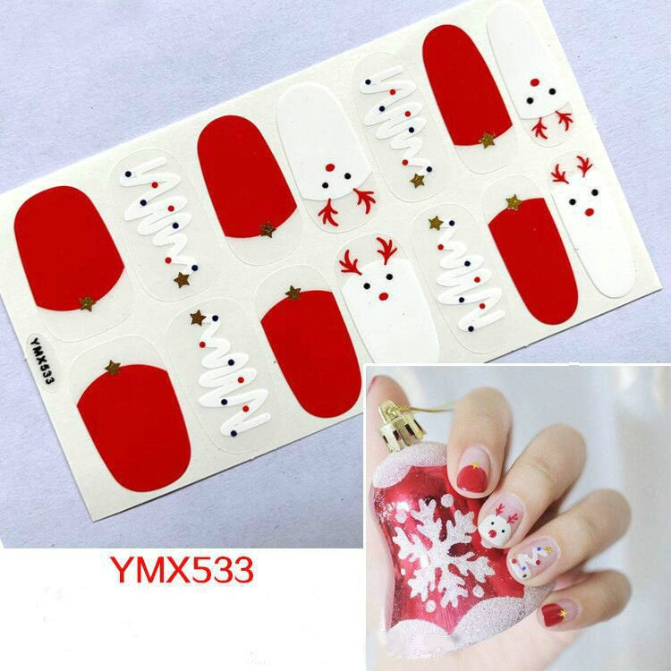 Qfdian christmas decor ideas nightmare before christmas 14tips Christmas Style Nail Art Sticker Snowflake Elk Decoration Waterproof Full Cover Wraps Decal DIY Manicure Sticker