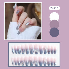 24Pcs Coffin Pink False Nails 3D Heart Diamond y2k Mid-length Fake Nails Full Finished Tulip Pattern Fake Nail Patches For Girls