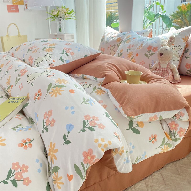 Cartoon Strawberry Home Bedding Set Simple Nordic Floral Duvet Cover With Sheet Soft Comforter Covers Pillowcases Bed Linen