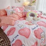 Qfdian Ins Princess Pink Heart Duvet Cover Home Textile Pillow Case Bed Sheet Kids Girls Bedding Covers Set King Queen Twin Cute Kawaii