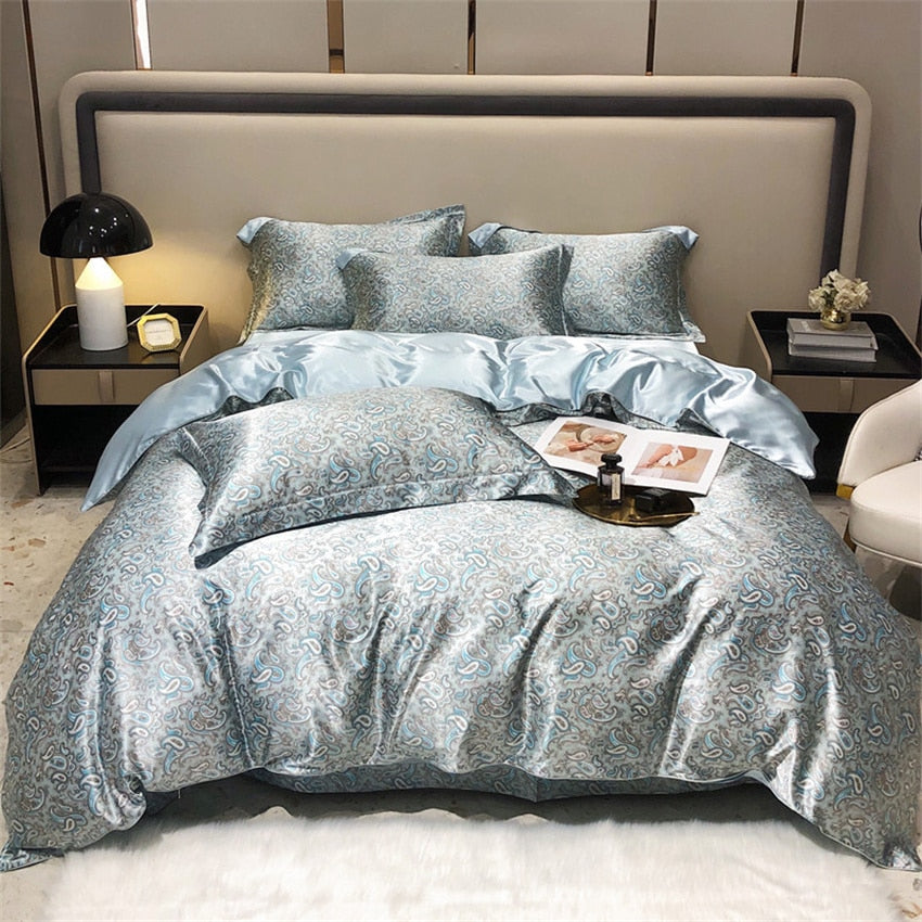 4 Pieces 100% Mulberry Silk Bedding Hotel Luxury Duvet Cover Bed Sheets Pillowcases Soft Smooth Fitted Bedsheet Bed Cover Sets