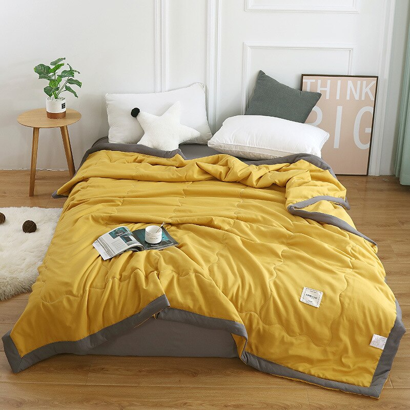 Soft Touch Quilt Solid Color Japanese Style Summer Air-conditioning Thin Comforter Breathable Blanket Washable Home Textiles