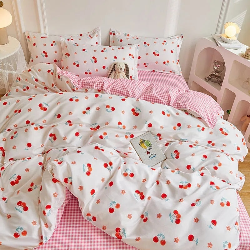 Qfdian Ins Princess Pink Heart Duvet Cover Home Textile Pillow Case Bed Sheet Kids Girls Bedding Covers Set King Queen Twin Cute Kawaii