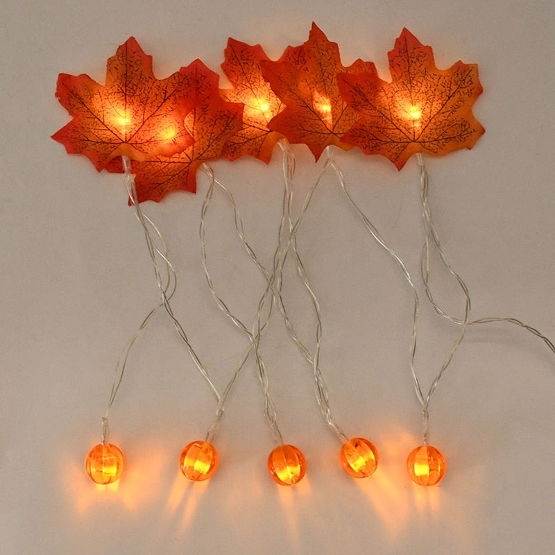 Qfdian halloween decorations halloween costumes halloween gift10/20Leds Pumpkin Maple Leaves Light String Fall Garland Battery Powered Indoor Outdoor Garden Halloween Thanksgiving Home Decor